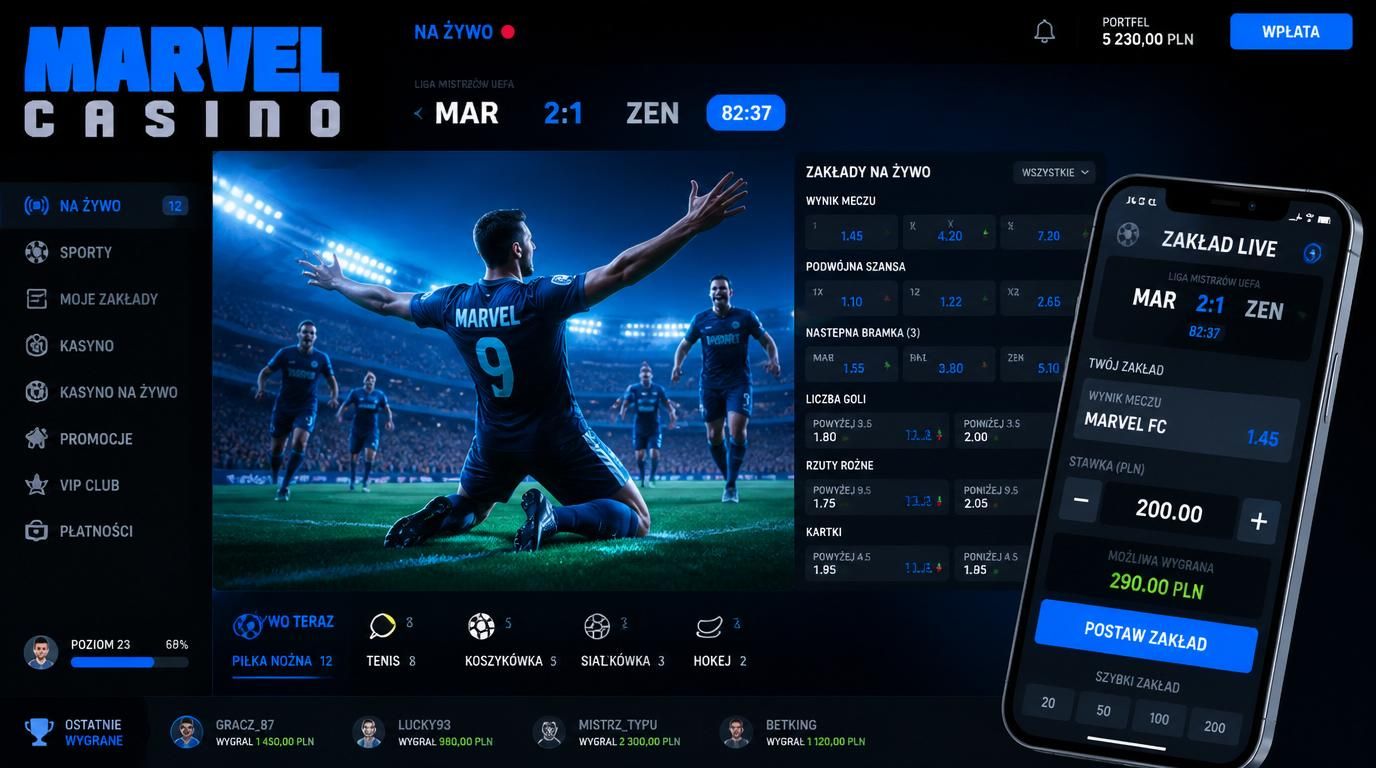 Ujęcie interfejsu live betting, z kursem na ekranie i emocjami