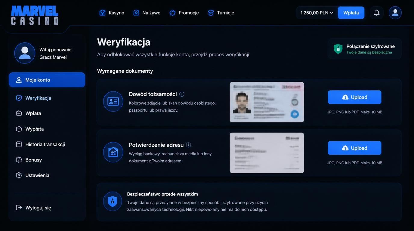 ekran wysyłania dokumentów z oznaczonymi kategoriami weryfikacji